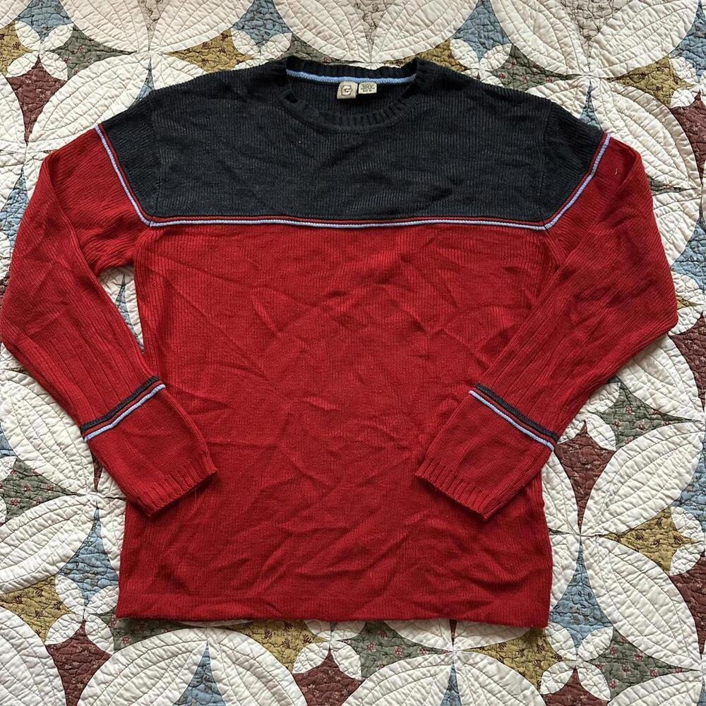 Vintage 90s red & grey color block crewneck dad sweater cozy granola winter